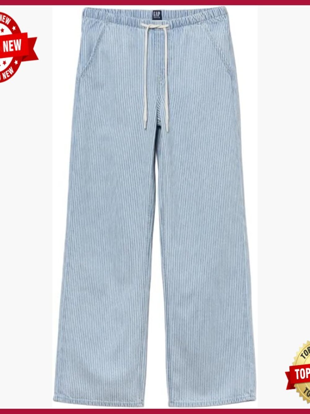 Pull-on Cropped Denim Jeans, Low Rise Loose Fit, Machine Washable